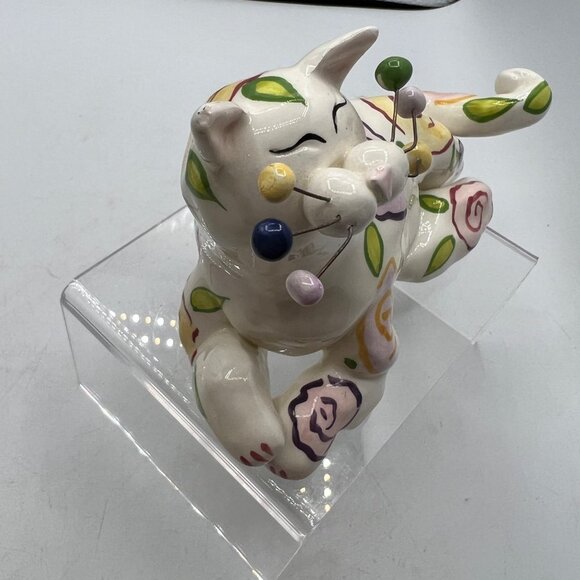 Vintage Annaco Creations Amy Lacombe Lying Cat With Summer Flowers 2001 Figurine - Picture 5 of 9